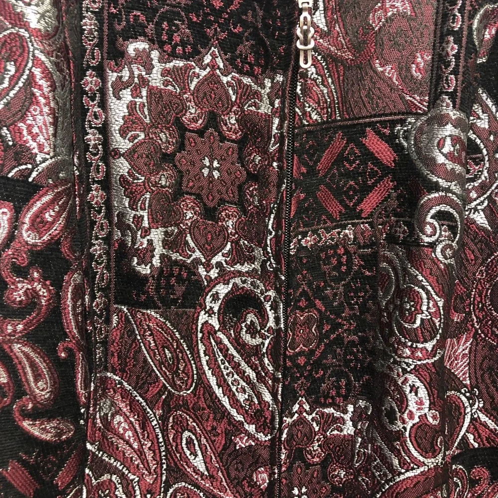 CJ Banks Maroon, Black, Silver Textured Blazer Full Zipper Size 1X